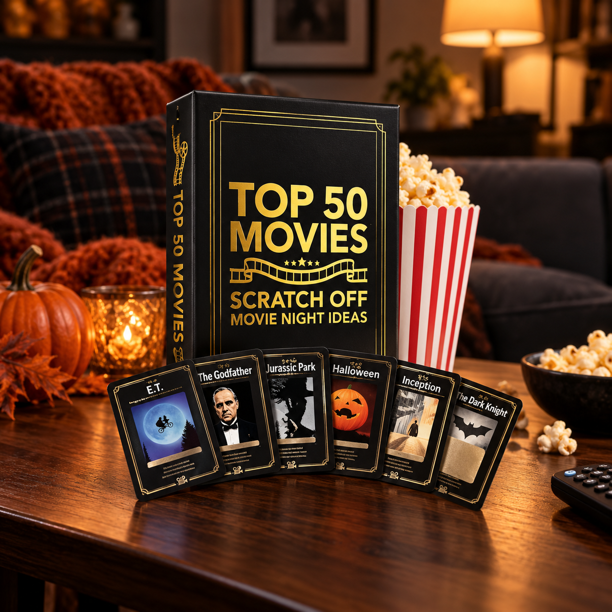 Movie night scratch-off cards in black gift box