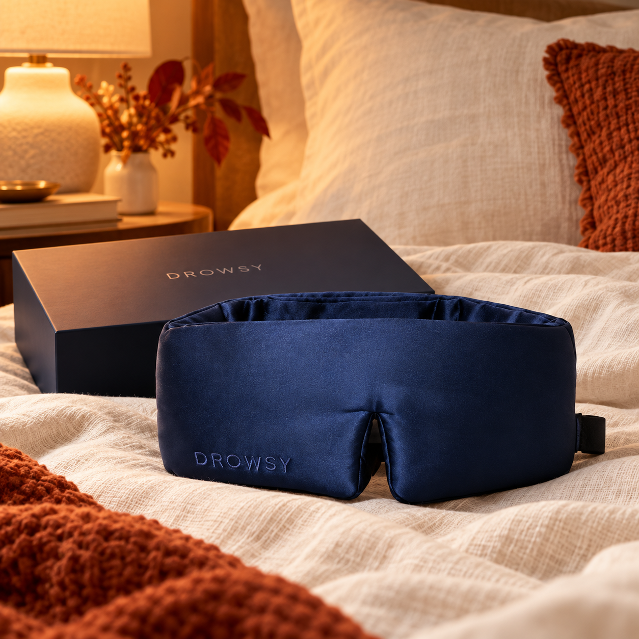 Midnight blue DROWSY silk blackout sleep mask