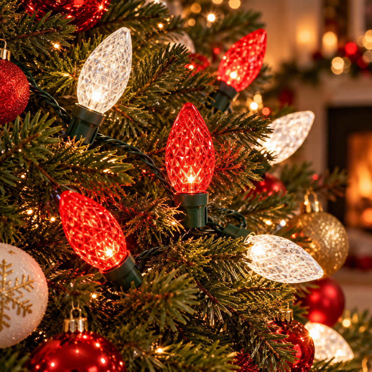 Red and white C9 LED Christmas string lights