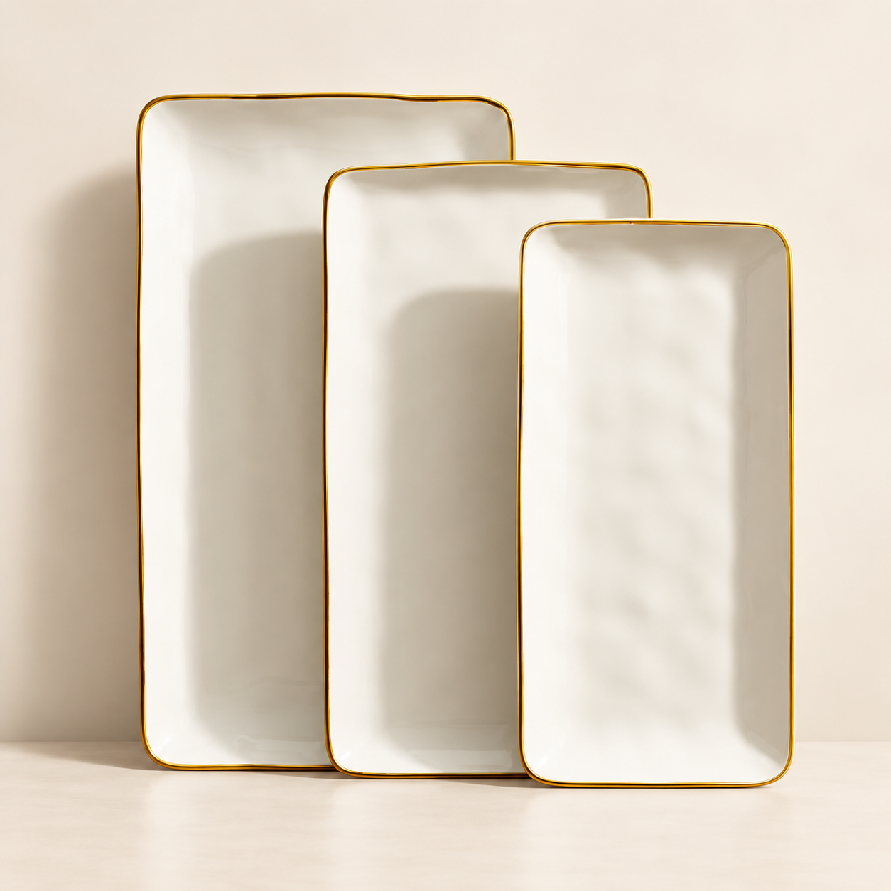 Three Famiware vanilla white stoneware serving platters