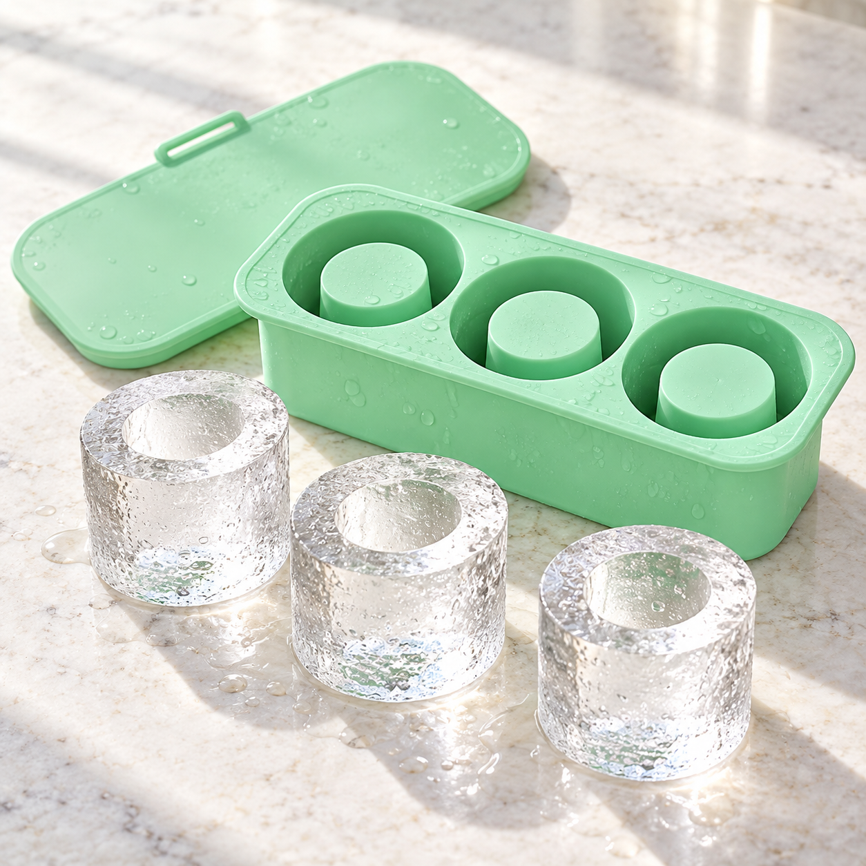 Green silicone long ice cube mold for tumblers