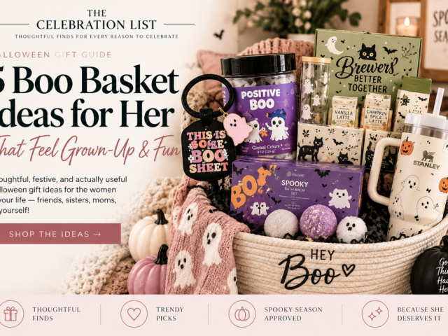 Halloween boo basket ideas for women featuring five fun and thoughtful spooky season gifts.