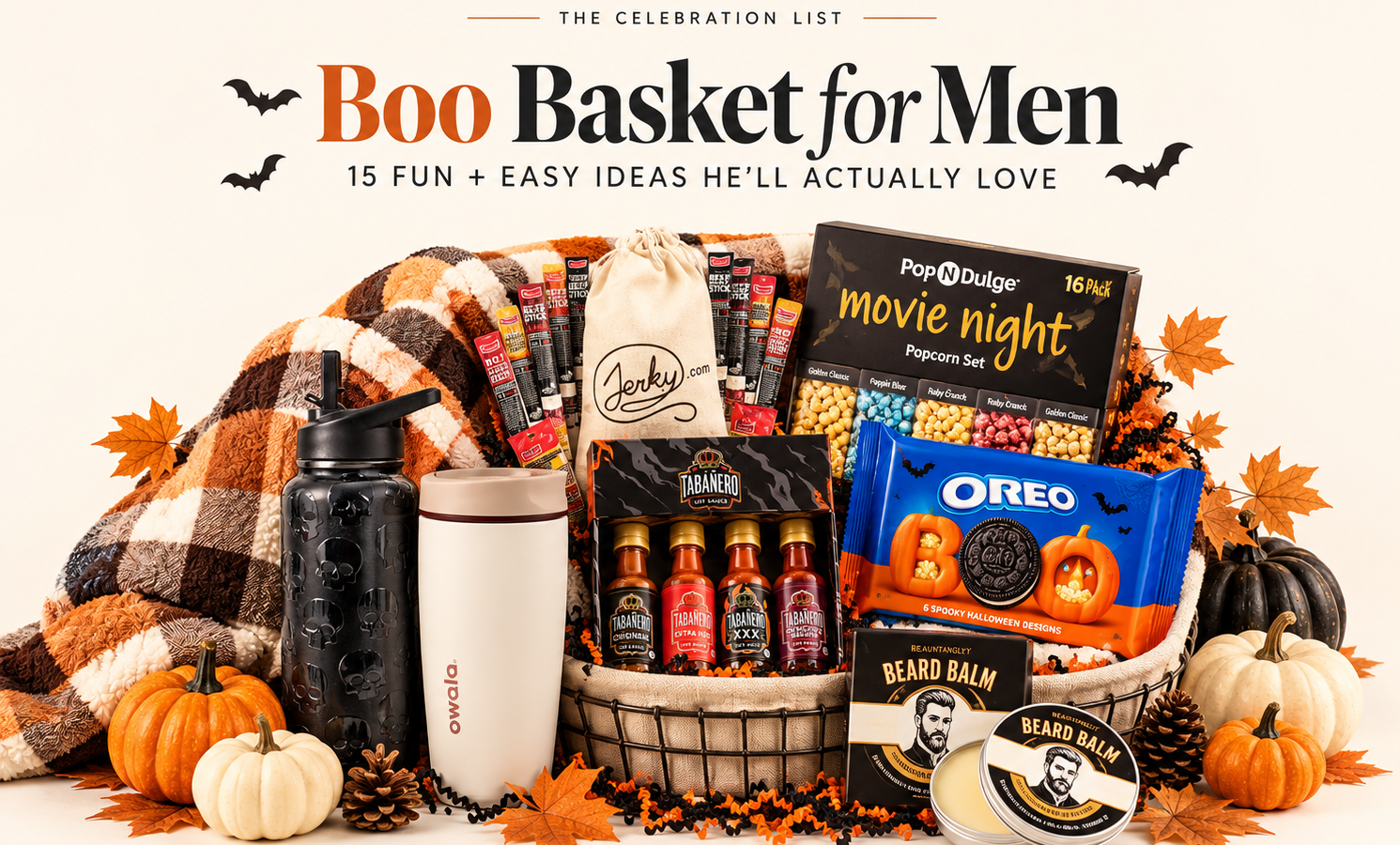 Boo basket for men gift guide featuring fun, practical and Halloween-themed gift ideas