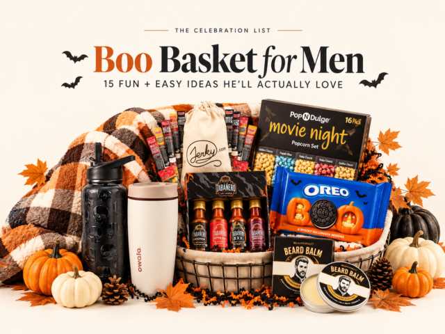 Boo basket for men gift guide featuring fun, practical and Halloween-themed gift ideas
