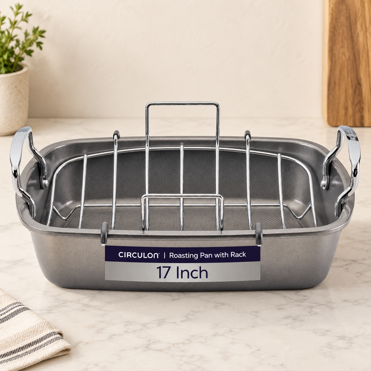 Circulon gray 17-inch nonstick roasting pan with removable rack