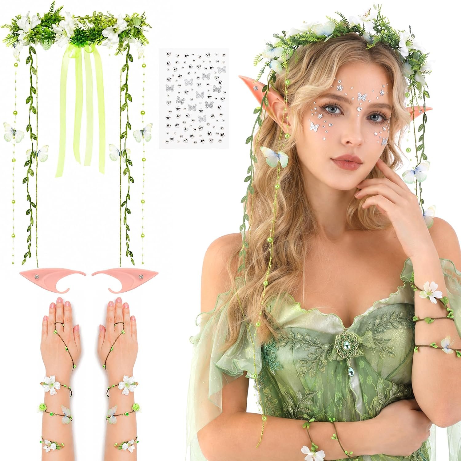 Fairy crown with floral arm wraps and elf ears