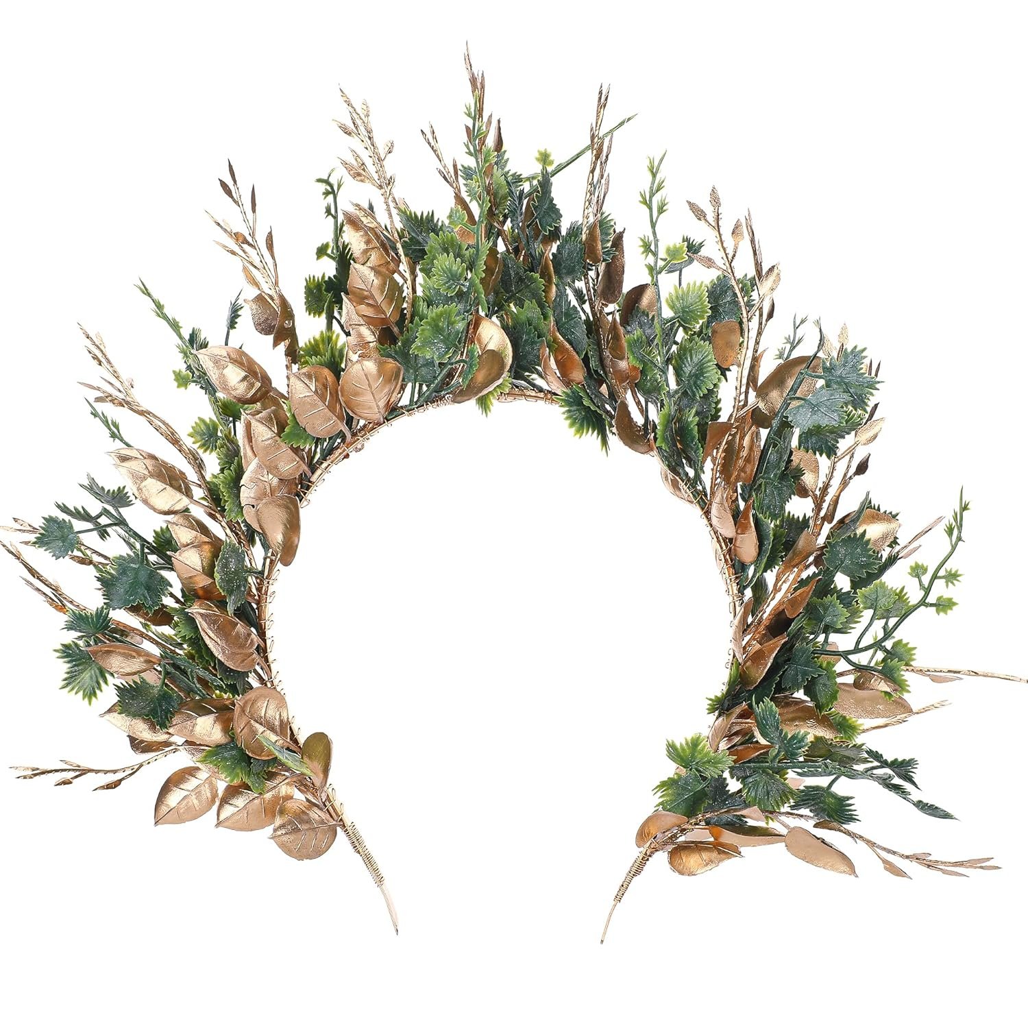 Gold and green woodland halo crown