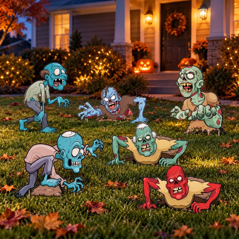 Colorful crawling zombie monster yard signs