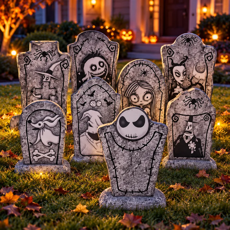 Gray illustrated Halloween tombstone yard signs