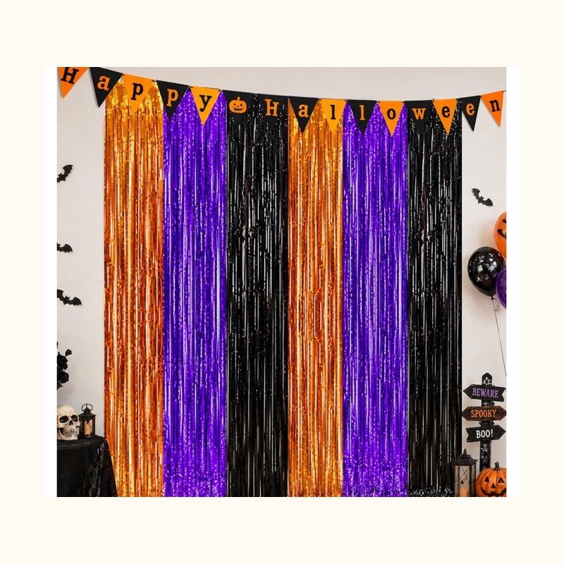 Siawoy Halloween foil fringe curtains