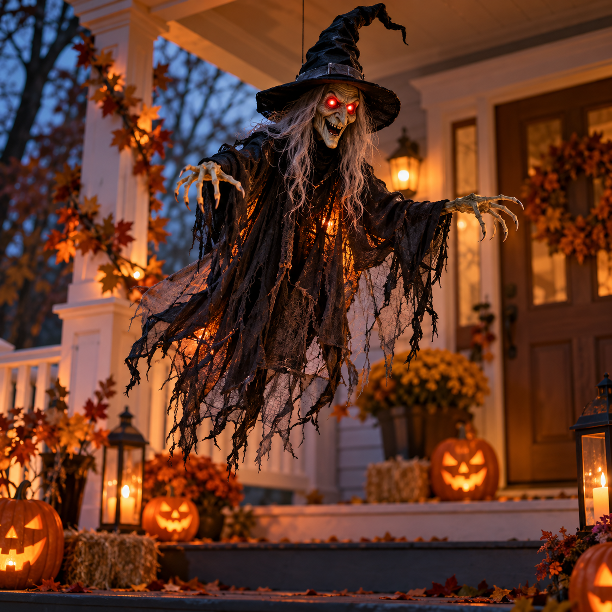 Illustration of A hovering witch above the display