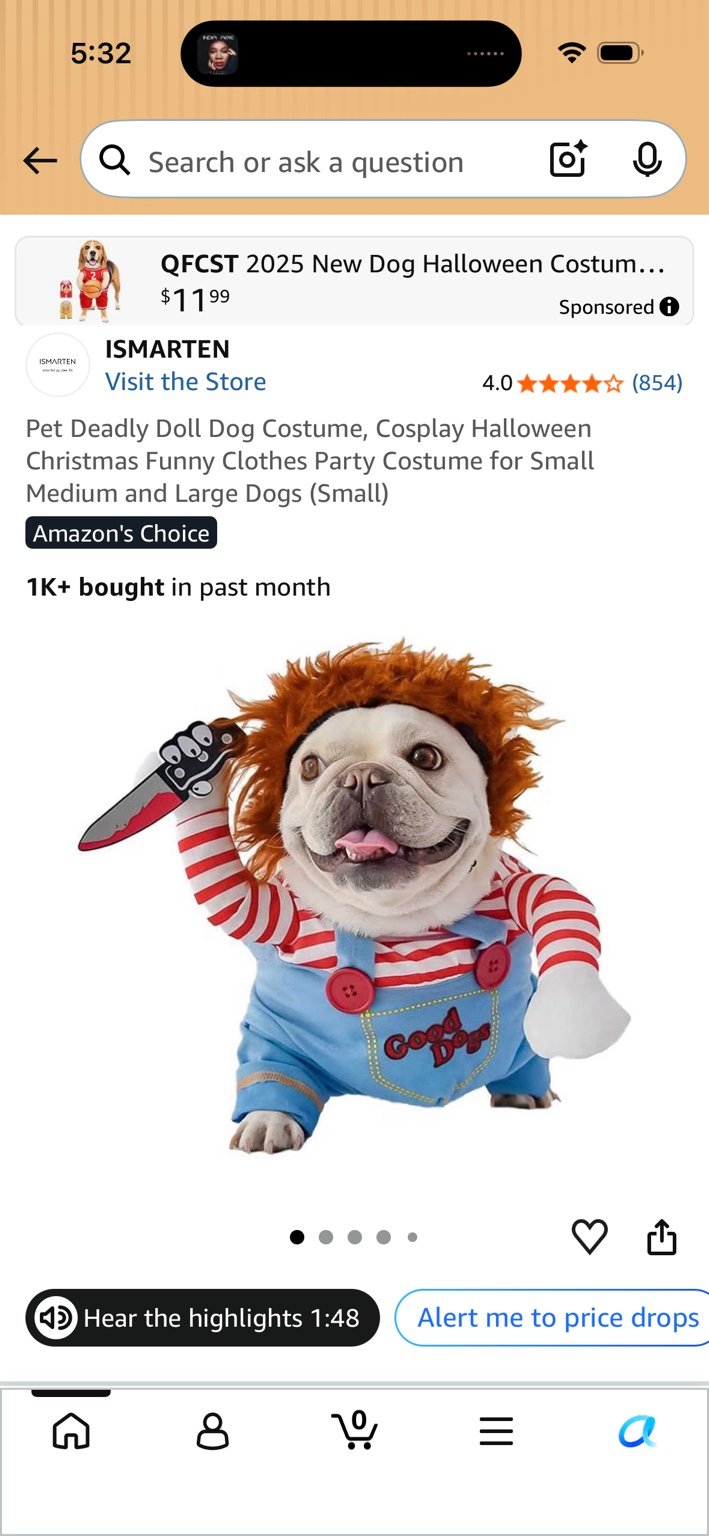 Killer Doll Dog Costume
