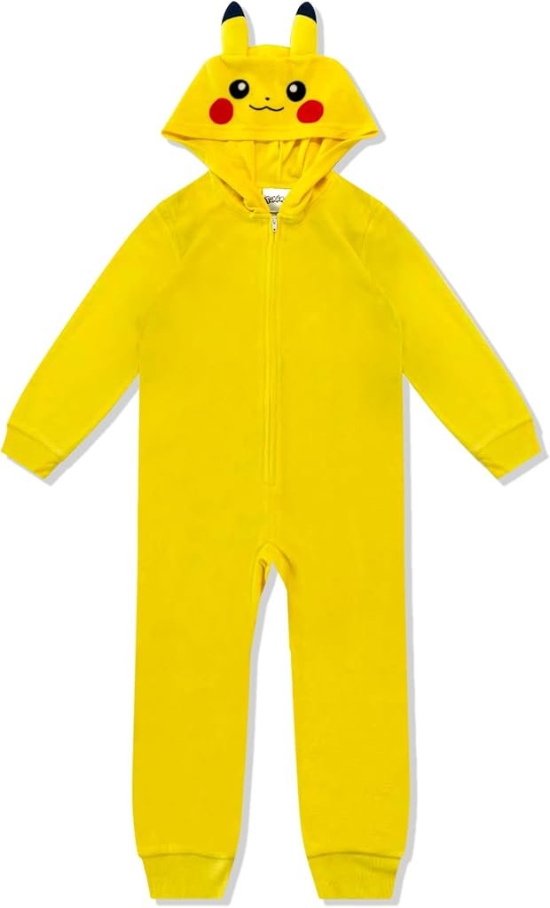 Yellow Pikachu hooded zip-up onesie for kids