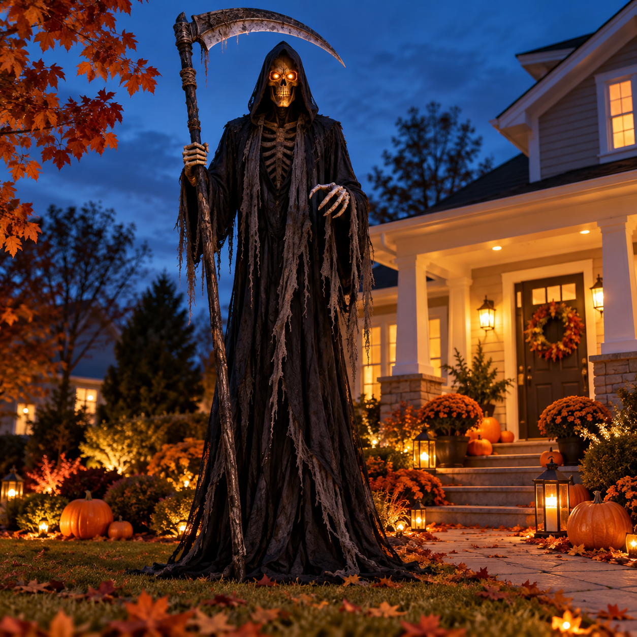 Illustration of A towering grim reaper for a dramatic entrance