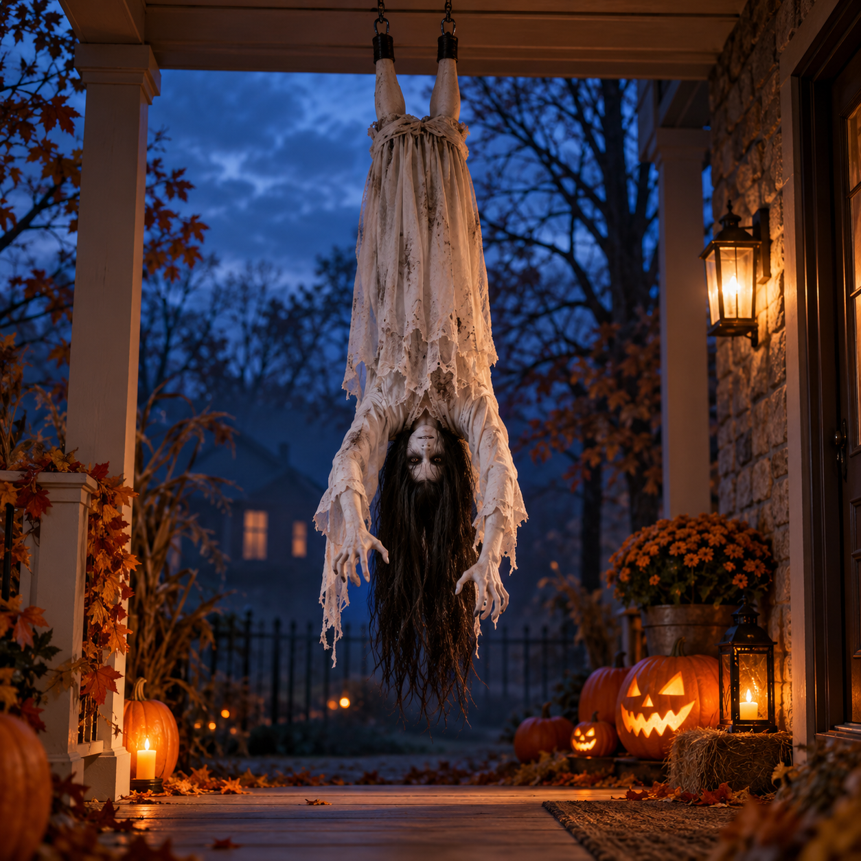 Illustration of An upside-down hanging girl for the final surprise