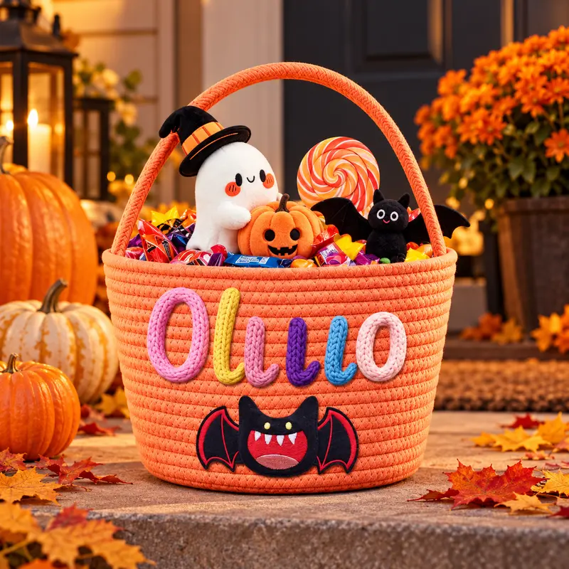 Styled illustration of personalized rope basket