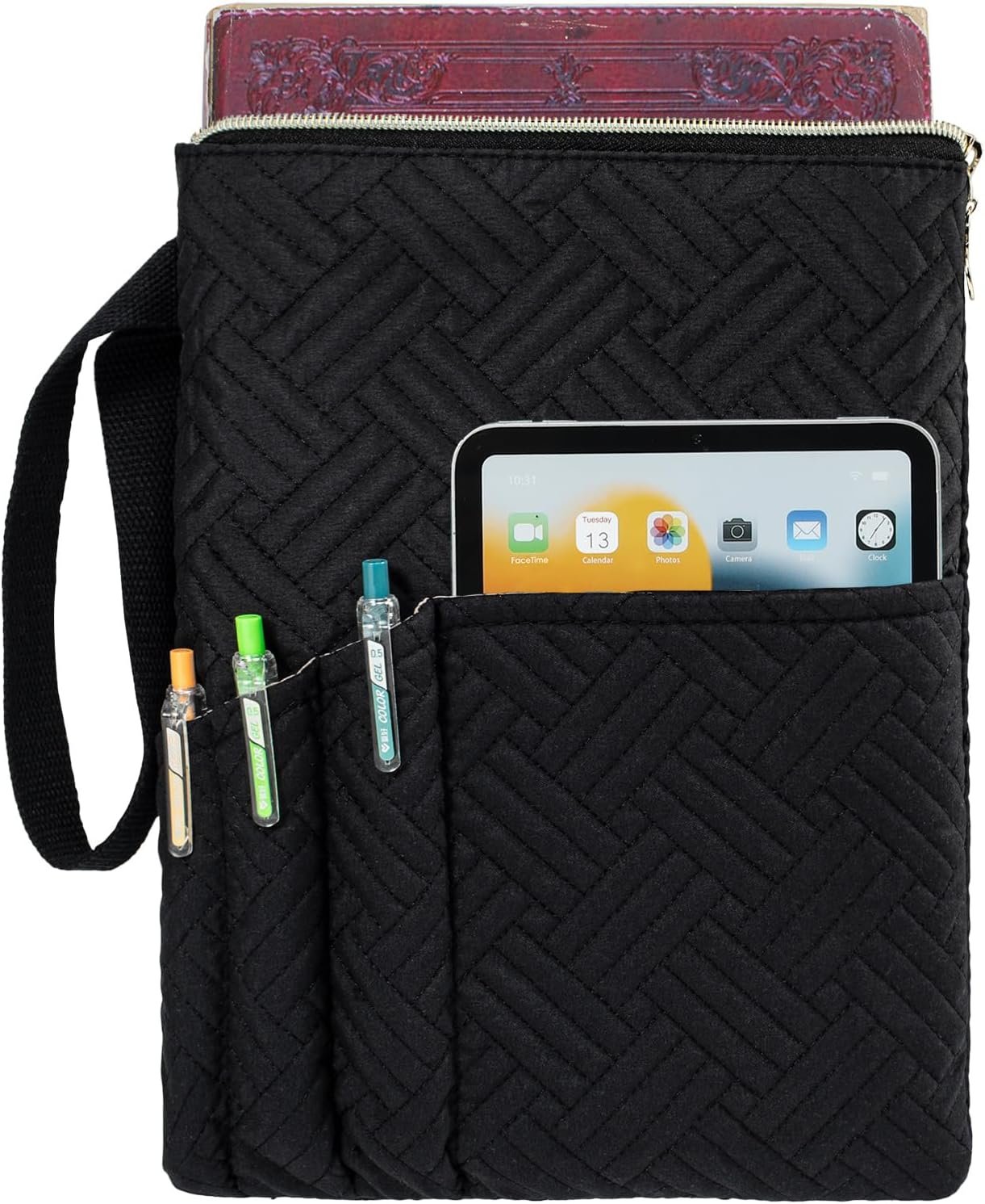 Aplufine quilted book sleeve with zipper