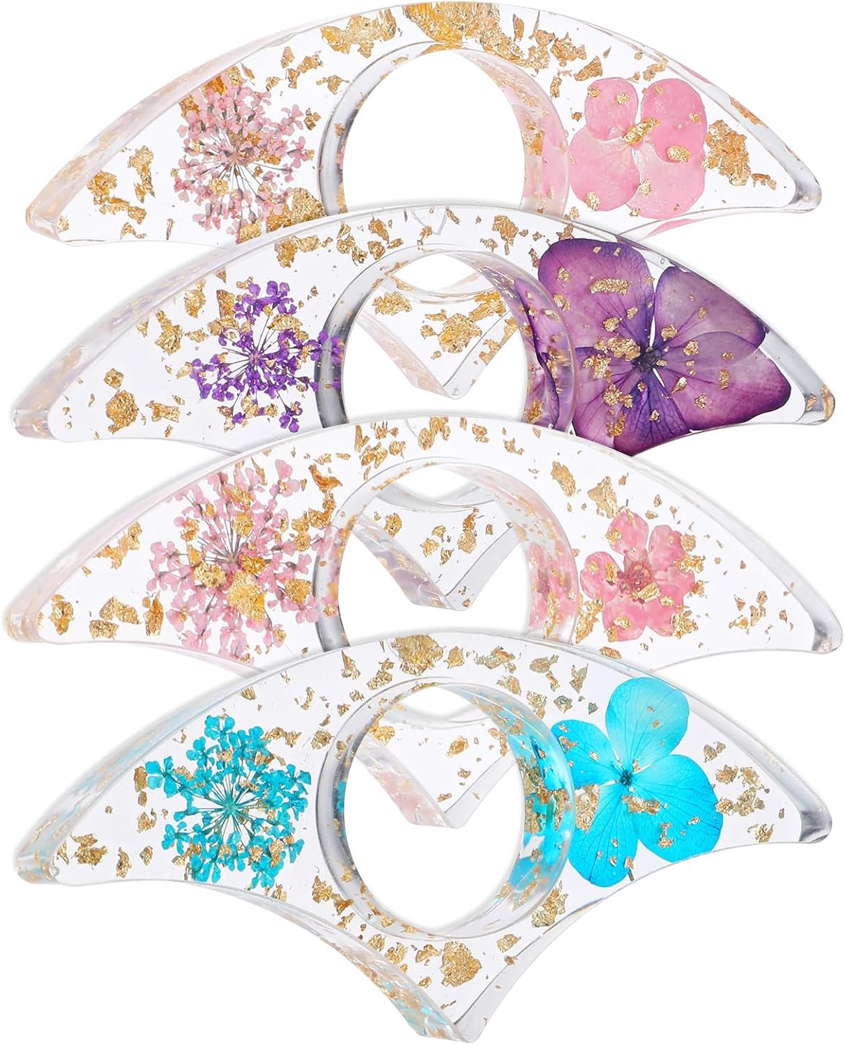 Clear resin thumb page holders with dried flowers