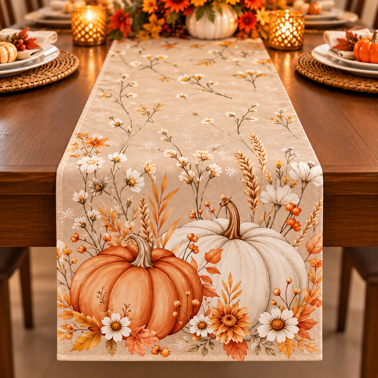Gold gauze maple leaf Thanksgiving table runner